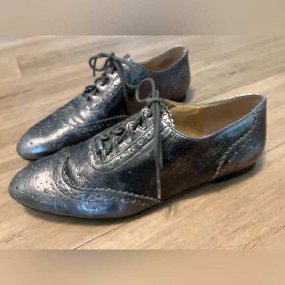 Enzo Angiolini Italian leather silver pointed toe women’s laced oxford shoes 7 - Picture 1 of 9